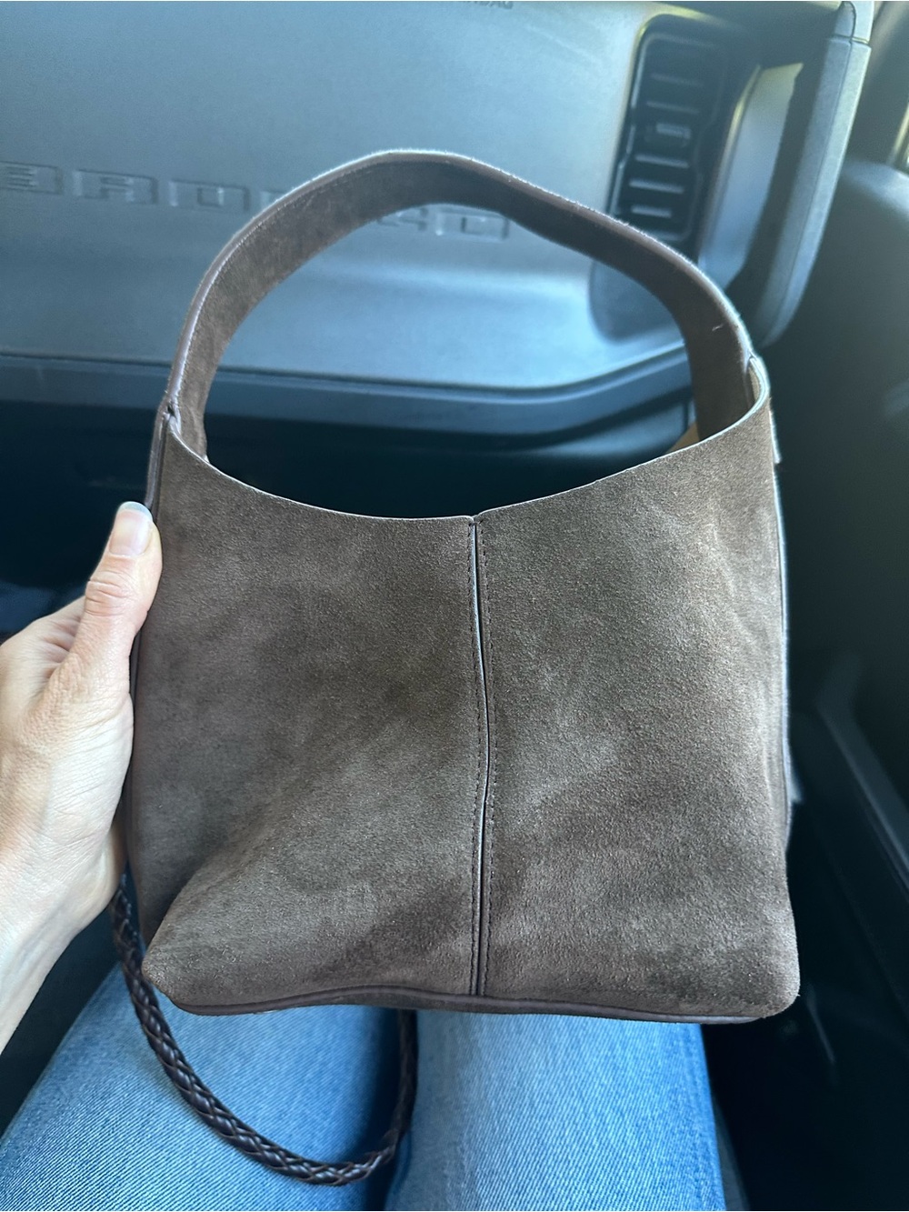 Brown genuine suede Shoulder Bag in Brown